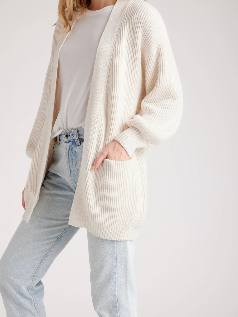 Quince 100% Organic Cotton Oversized Cardigan, Ivory, Size M - Picture 4 of 13